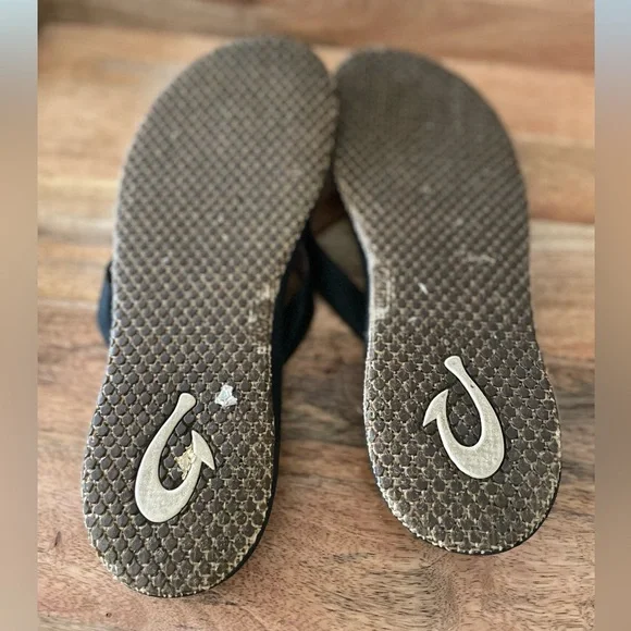 Olukai Paniolo Flip Flop Sandals Black Leather Sandals Size 11 - Picture 6 of 9